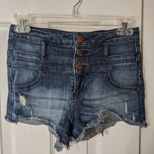 Dark blue denim high rise shorts